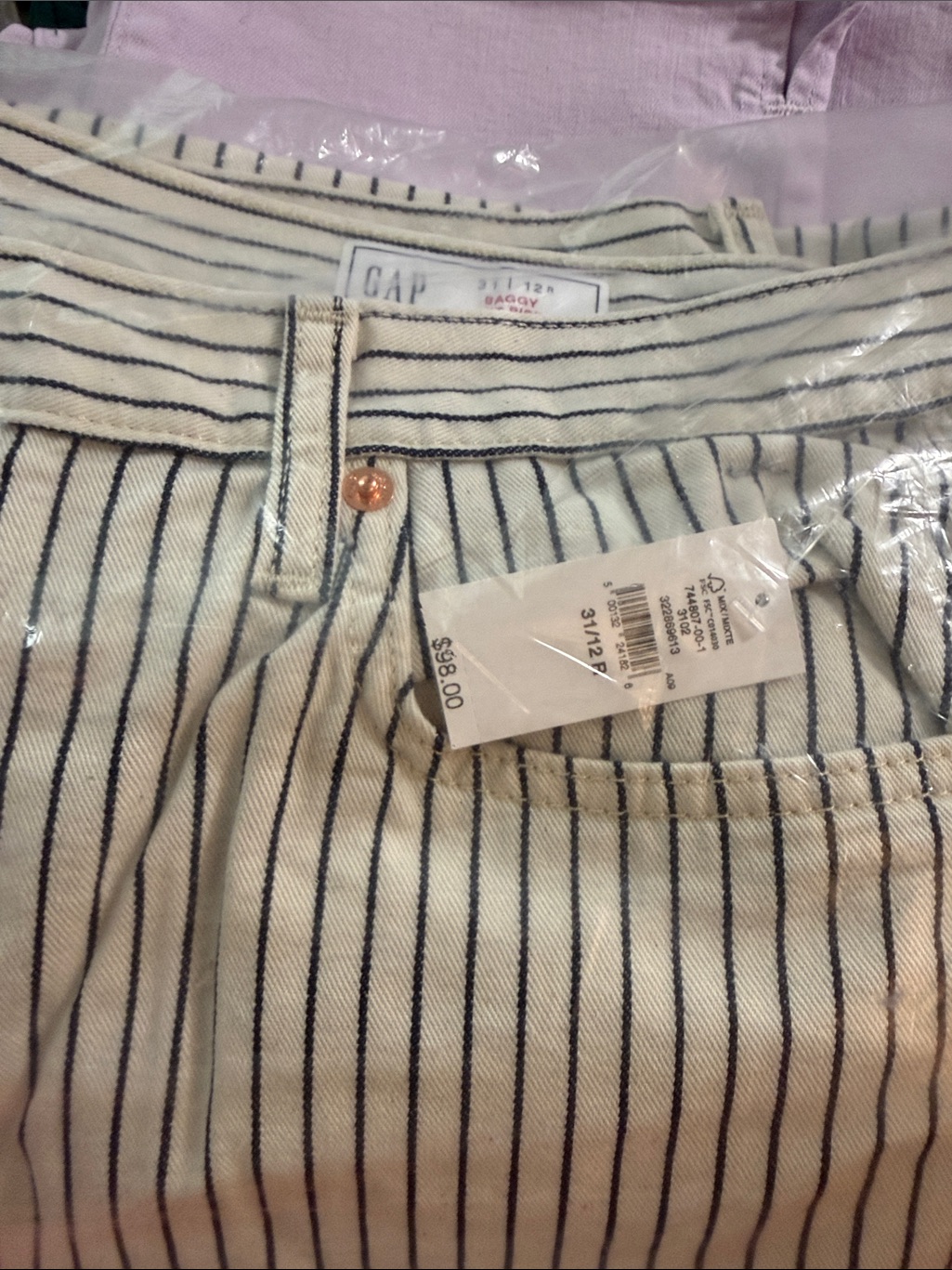 Gap Cream Jeans With Black Pinstripes